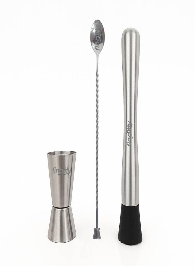 finality Mojito Muddler Bar Tool Set, 3 PCS Cocktail Set Mixing Tools Stainless Steel Cocktail Muddler with Cocktail Spoon Long Handle and Jigger for Mojitos Fruit Drinks (Stirrer Spoon Set) - Image 4